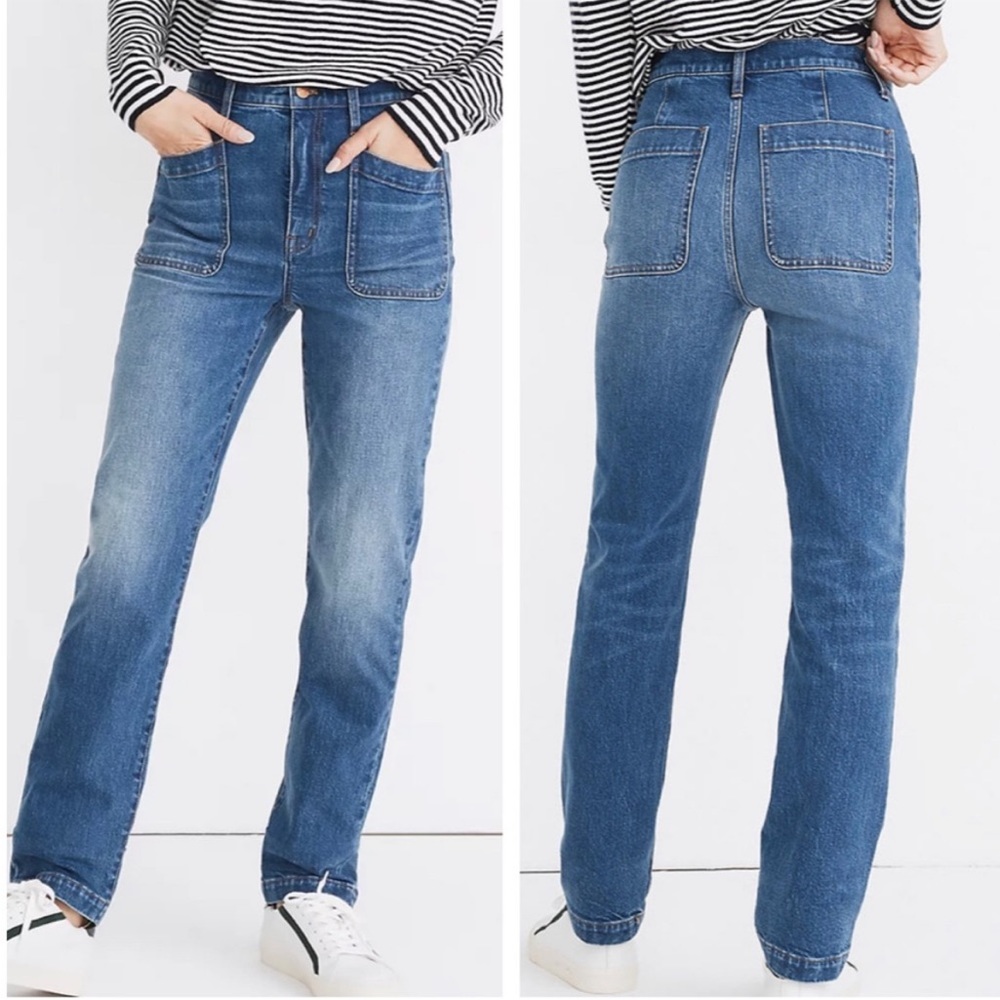 Madewell Full Length Classic Straight Leg Jeans in Marshfield Surplice Pocket 26
